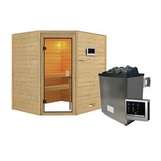 KARIBU Sauna »Mia«, inkl. 9 kW Saunaofen mit externer Steuerung, für 3 Personen - beige