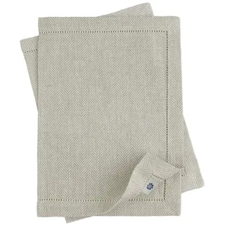 Linen & Cotton Hochwertig Tischsets Platzsets Stoff Herringbone Muster Oxford - 100% Leinen, Natur Beige (30 x 44cm, 2 Stück) Festlich Elegant Tisch Matten für Weihnachten Fest Restaurant Hotel Cafe