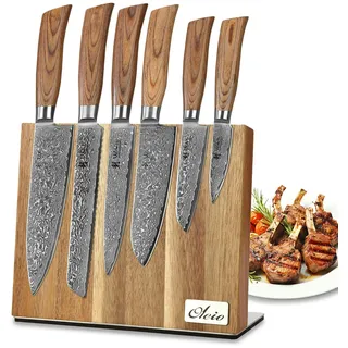 Wakoli Edib Pro 6er Damastmesser-Set I Holzbox I 8-20cm Klinge I mit Messerblock