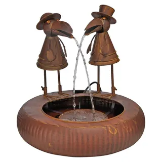 Brunnen mit Raben, Metallbrunnen mit Pumpe, Wasserspiel innen und außen