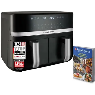 Russell Hobbs Heißluftfritteuse 2 Kammern 9L Rapid AirFryer [2 Fächer je 4,5l, sehr leiser Betrieb, 9 Programme] SatisFry Fritteuse (spülmaschinenfest, Match & Synchronisierungsfunktion) 27681-56
