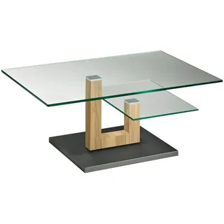 Novel Couchtisch , Anthrazit, Eichefarben , Holz, Glas , Eiche , massiv , rechteckig , Bodenplatte , 60x43x90 cm , Holzmöbel, Holztische, Wohnzimmertische Holz, Couchtische Holz