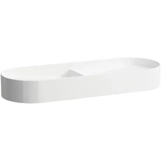 LAUFEN Sonar Doppelwaschtisch-Schale, ohne Hahnloch, ohne Überlauf, 1000x370mm, inklusive Keramikabdeckung für Ablaufventil, weiß, H8123480001121, Farbe: Weiß