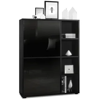 Vladon Highboard Schwarz Hochglanz Holzwerkstoff, 79x105.5x35.5 cm, Wohnzimmer, Kommoden, Highboards
