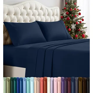 Utopia Bedding Queen-Bettwäsche-Set, 4-teilig, gebürstete Mikrofaser, schrumpft und lichtbeständig, pflegeleicht (Queen-Size-Bett, Marineblau)