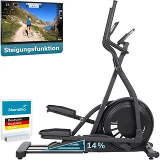 Skandika Crosstrainer für Zuhause Carbon P23-S | Crosstrainer Ellipsentrainer, Steigungsfunktion, Rahmen aus Eisen, 32 Stufen, 22 Programme, Magnetbremse, Kinomap App kompatibel, Bluetooth, bis 135 kg