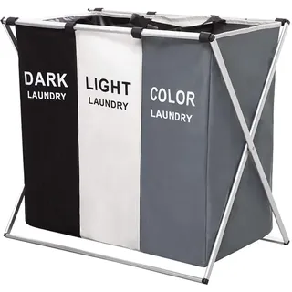 UHAPEER Wäschekorb 3 Fächer Große Faltbare Schmutziger Korb Wasserdicht WÄschesammler Platz Kleidung Klassifizierung Hell/Dunkel/Gefärbt (68 * 38 * 60cm, 3 Fächer)