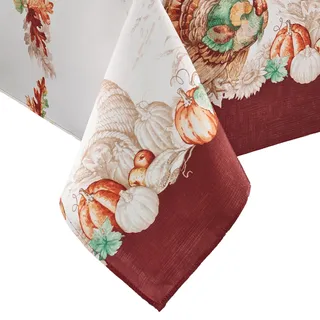 Elrene Home Fashions Tischdecke mit türkisfarbenem Rand, für Herbst/Ernte/Erntedankfest, 152,4 x 30,5 cm, Mehrfarbig