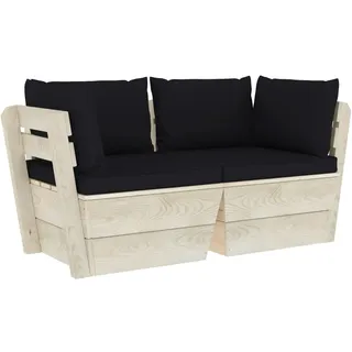 vidaXL Garten-Palettensofa 2-Sitzer mit Kissen Fichtenholz - Schwarz
