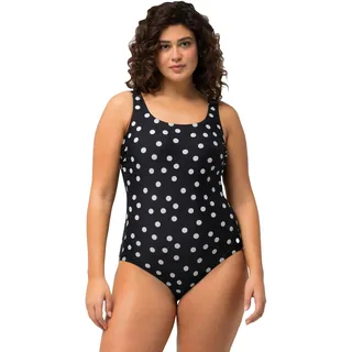 Ulla Popken Damen große Größen Übergrößen Plus Size Badeanzug, Punkte, ohne Softcups, Rundhals schwarz 54+ 827143100-54+