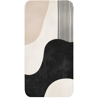 OnlyWow Badematte Abstrakt - Japandi - Beige - Modern Badteppich 60x120 cm , Beige, Schwarz , Textil , Füllung: Polyurethan (Pur) , Rechteckig , 60x120 cm , Heimtextilien, Badtextilien, Badematten