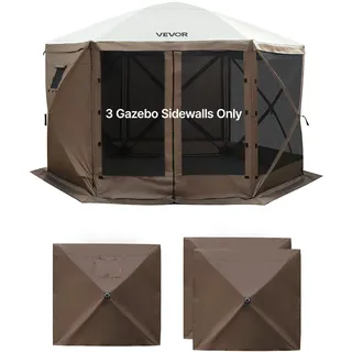 VEVOR 3x Seitenwände für Pavillon Seitenteile, 1,73 x 1,48 m, Wasserfeste Seitenplanen mit Sonnenschutz PU-Beschichtung, Seitenwand inkl. 1 Fenster für Faltpavillon Partyzelt Outdoor-Events, Braun