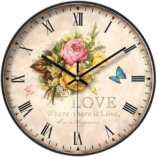 NUOVO 12 Zoll Vintage Blume Wanduhr Garten Wanduhr Rustikale Land Retro Stil Wanduhr Dekorative Genaue Einfach zu lesen Wanduhr für Wohnzimmer/Schlafzimmer/Badezimmer/Küche