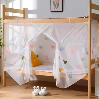 Eimilaly 8 Eckbetthimmel Vorhänge für Mädchen mit bunten Herzen Stickerei, Extra-verschlüsselter Betthimmel für Schlafsaal, Hochbett, 1M Bett oder Outdoor Camping
