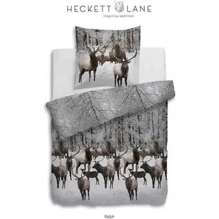 HNL Flanell Bettwäsche Hirsche Wald Ralph Grau 135x200 cm + 80x80 cm - Taupe