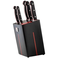 Bild von VELOCITY Messerblock bestückt, 6-teilig, schwarz/rot, integierter Messerschärfer, hochwertiges Messer-Set, dreifach vernietete Griffschalen, 130