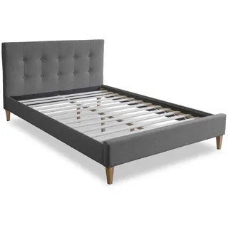 Homestyle4u Polsterbett 160x200 cm Bett Doppelbett mit Lattenrost Kopfteil Grau - Grau