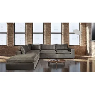 Ecksofa Moderne Sofa Eck Couch Garnitur Design Polster 100% Leder Wohnlandschaft - Grau