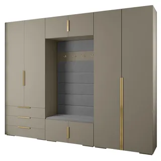 Abiks Möbel Garderoben-Set 236,7/300/47 , Kaschmir, Grau, Goldfarben , Holz , Nachbildung , 14 Fächer , 300x236.7x47 cm , Garderobe, Garderoben-Sets & Garderoben-Serien, Garderoben-Sets
