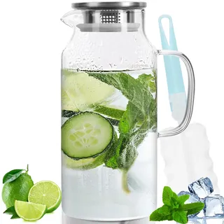 Miudeco Karaffe 2 L, Wasserkrug mit Deckel, für Heißes & Kaltes Wasser
