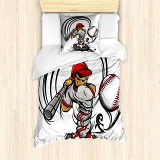 ABAKUHAUS Teen Zimmer Mantele, Cartoon-Player für Kinder, Milbensicher Allergiker geeignet mit Kissenbezügen, 135 cm x 200 cm - 80 x 80 cm, Grau, Rot, Weiß - Grau