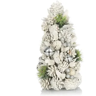 COM-FOUR® Deko-Weihnachtsbaum - dekorativer Kleiner Schmuckbaum - tolle Tischdeko in Weiß mit Glitzer- optimal für die Adventszeit (Baum)
