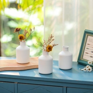 Sziqiqi Mini Weiss Bud Vasen Set - Kleine Bud Vasen für Kunstblumen 3 Pcs Nordic Design Blumenvasen für Wohnzimmer Minimalist Little Flower Vasen für Hochzeit Jahrestag Tabelle Tafelaufsatz