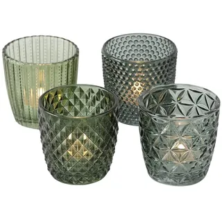 Windlicht Glas grün Teelichthalter 4er Set