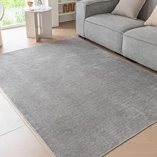 Ceneco 80x120cm Kurzflor Bettvorleger Grau Waschbar Teppiche für Küchen | 5mm Dicke, Anti-Rutsch, Dünner Teppich, Maschinenwaschbar, für Wohnzimmer, Küche, Esszimmer