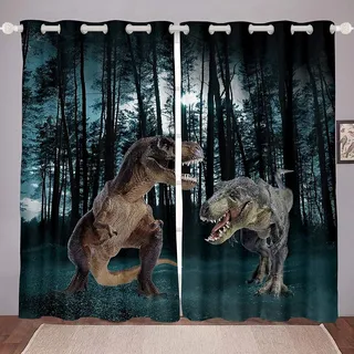 Homemissing Dinosaurier-Fenstervorhänge, Dschungeltier-Muster, Vorhänge, Paar, Dino, Wildtier-Stil, Fenstervorhänge, Ära der Dinosaurier, B 46 x L 54 cm
