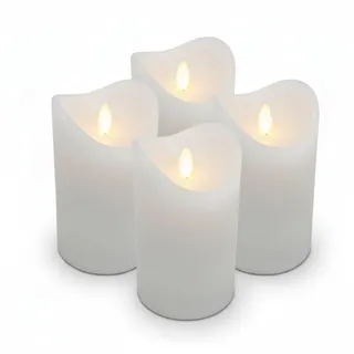 ToCi 4 x LED Kerzen Weiß Ø 7,5 x 15 cm – Echtwachskerzen flammenlos mit beweglicher Flamme & Timer - Stumpenkerzen mit LED-Licht für Advent, Deko, Grablicht, Innenbereich