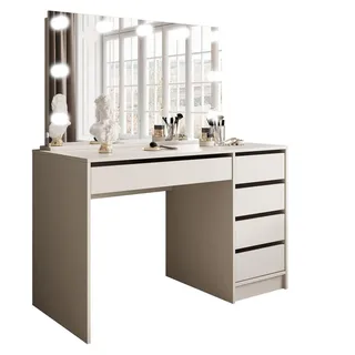 Lookway Schminktisch Mada Elite in Kaschmir mit Spiegel und LED Beleuchtung , Kaschmir , Holzwerkstoff , Uni , 5 Schubladen , Rechteckig , 120x142x55 cm , Schlafzimmer, Schminktische
