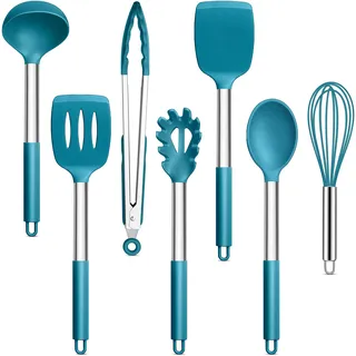 Joyfair Küchenhelfer Set, 7 Stück Kochbesteck Küchenutensilien Set, Blau Antihaft Hitzebeständiger Pfannenwender Kochutensilien zum Kochen/Backen/Flip, Leicht zu Reinigen & Spülmaschinenfest