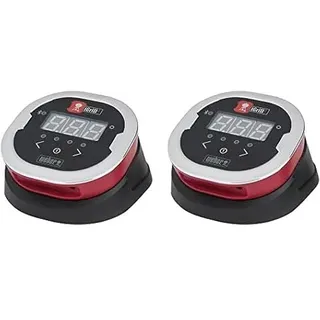 Weber iGrill 2 - intelligentes Fleischthermometer mit Bluetooth inkl. Fühler (4 Anschlüsse möglich), Kontrolle am Gerät & per Smartphone App, Magnethalterung am Gehäuse (7221) (Packung mit 2)