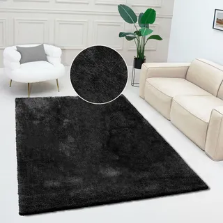 Bruno Banani Teppich "Dana Teppich, besonders weich und kuschelig, Kundenliebling" rechteckig 30 mm Höhe uni, Mikrofaser Teppiche, Wohnzimmer, Schlafzimmer, Esszimmer, schwarz