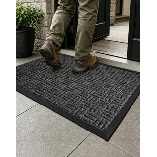 Mibao Welcome Haustürmatte, Outdoor-Matten für Zuhause, Eingang, Gummi-Rückseite, rutschfeste Schuhmatte, niedriges Profil, Innen- und Außenbereich, 61 x 91,4 cm, Grau