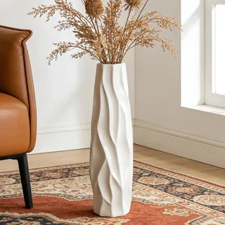 JIDOFUE Weiße Keramik Vase 24 Inches/60 cm Tall Floor Flower Vase Halter Dekorative Große Vasen für Tisch Centerpieces Regal Home Decor Getrocknete Wohnzimmer Blumen Arrangement Einfache