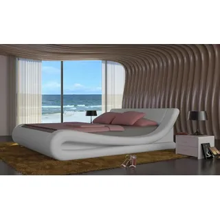 Designer Ehebett Polsterbett Doppelbett Bett Schlafzimmer Lederbett Neu Betten - Weiß
