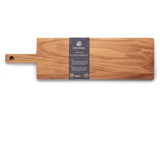 Edeldings Schneide- und Servierbrett aus hochwertiger Eiche 43 х 15 cm groß mit 12 cm praktischem Griff | Antibakterielles Küchenbrett | Servierbrett, Frühstücksbrett, Holzbrett aus massiv Holz