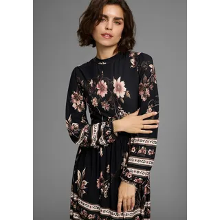 Jerseykleid LAURA SCOTT, Damen, Gr. 34, N-Gr, schwarz (schwarz, rosa), Jersey, Obermaterial: 95% Viskose, 5% Elasthan, bedruckt, geblümt, figurbetont kniefrei, Kleider Jerseykleid, geblümtes Design, aus Single Jersey