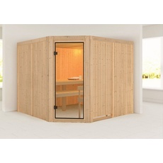 Bild von Sauna »Ysla(Eckeinstieg)«, inklusive Ofenschutzgitter und Tür beige