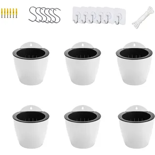 Orimerc 6er-Set Selbstwässernder Blumentopf Wand hängende Selbstbewässerungstöpfe Küche Kräutertopf Wandtöpfe Pflanze innen Wasserspeicher Pflanzgefäße Kräutergarten Balkon vertikal Wandmontage weiß