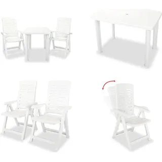 vidaXL 3 tlg. Bistro Set Kunststoff Weiß - Garten Essgruppe - Garten Essgruppen - Gartenmöbel - Gartenmöbel Set - Weiß