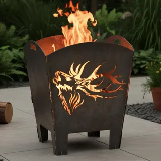 Terma Sahldesign Feuerkorb Hirsch röhrend Höhe 70cm sehr Massive Ausführung, Feuerstelle für den Garten Grill Funktion, Feuerschale, Feuertonne, Grillzubehör