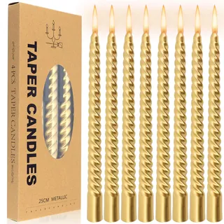 8 Stück Spiralkerzen Schwarz, Spitzkerzen, Lange Kerzen, Aesthetic, Dinner Kerzen Gedreht (Gold)