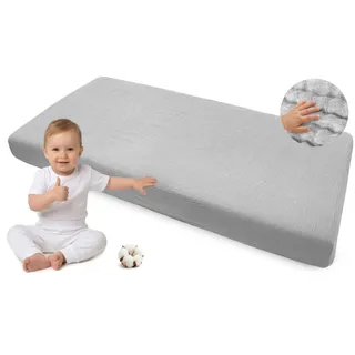 Medi Partners Spannbettlaken Musselin 60x120 Baby Bettlaken Kinderbett Spannbetttuch 100% Baumwolle - Musselinlaken Bettwäsche Babymatratze Schlafsack Babybett(Grau)