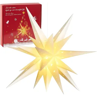 Weihnachtsstern beleuchtet Batterie mit Timer 58cm hängend Weihnachtsdeko Außen LED Stern 3D Leuchtstern für innen und außen