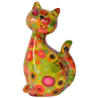Spardose Katze Caramel grün mit großen Blumen Pomme Pidou Sparbüchse Sparschwein Geldgeschenk Geschenk