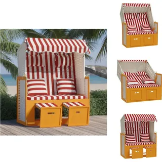 vidaXL Strandkorb mit Kissen Poly Rattan und Massivholz Rot & Weiß - Sonnenliegen - Rot