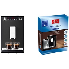 Melitta Solo Kaffeevollautomat E 950-444 frosted, Matt Schwarz & 224562 Filterpatrone für Kaffeevollautomaten | 3x Pro Aqua | Vorbeugung von Verkalkung | Einfache Anwendung | 3 Patronen